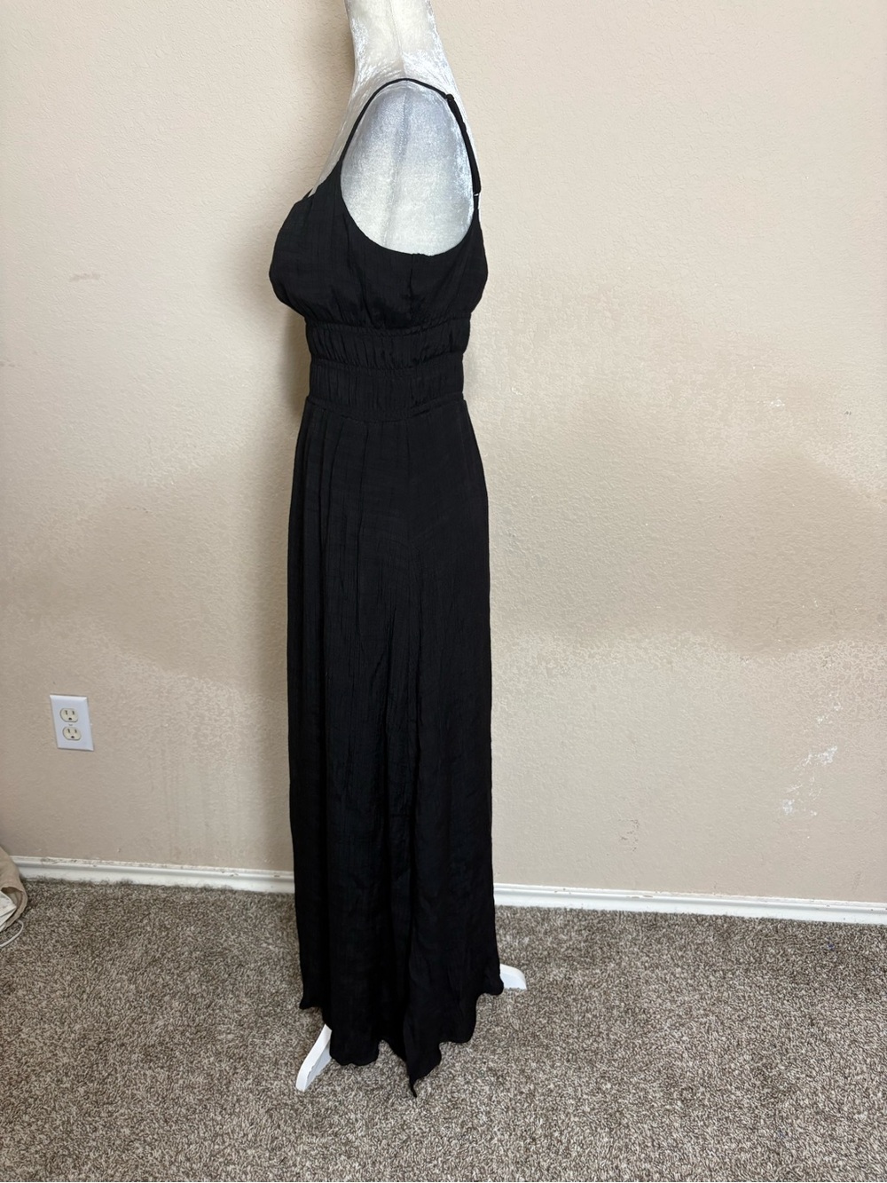 1. State Black Smocked Maxi Dress with Side Slit Smocked Waist Size Medium - Picture 6 of 12